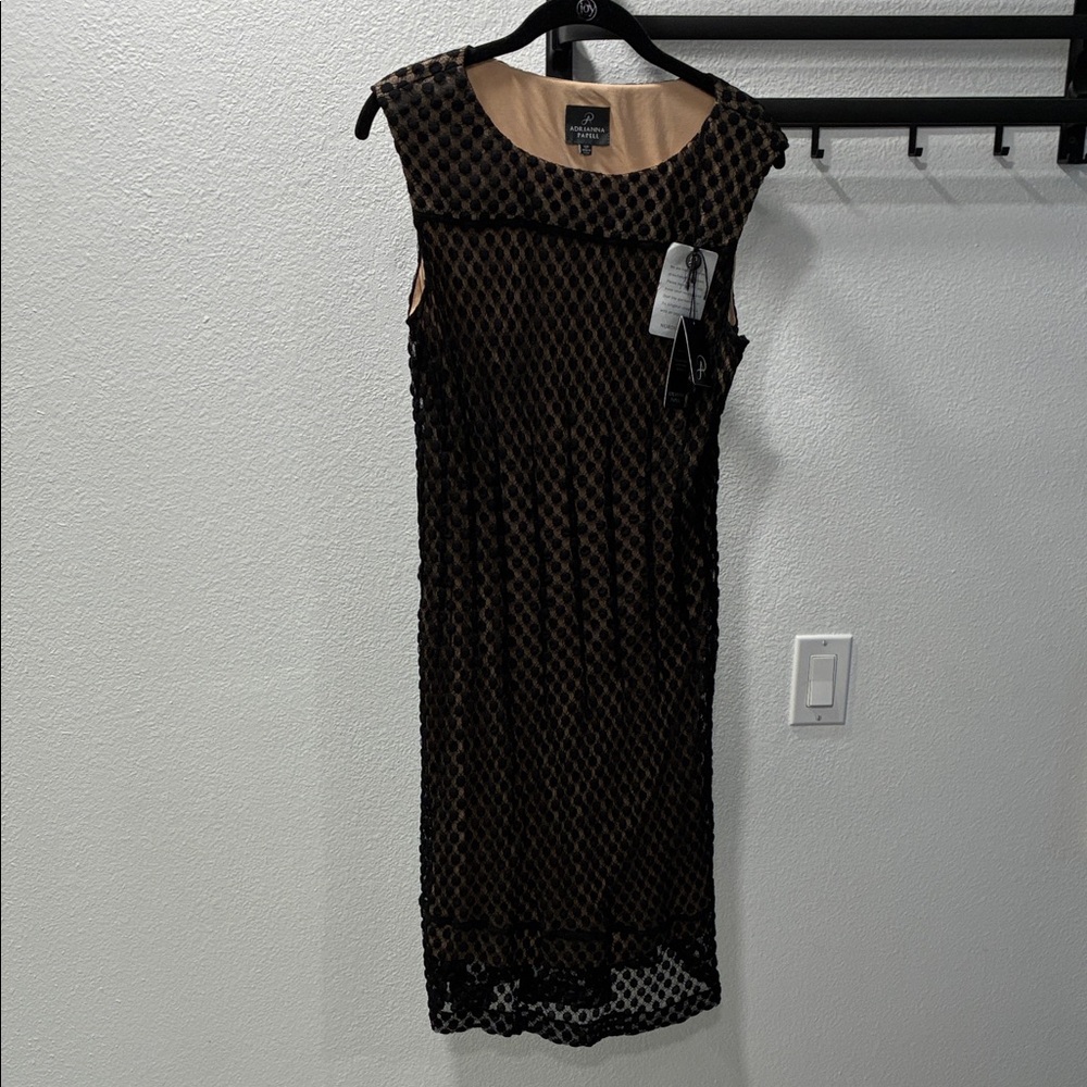 Adrianna Papell Black Lace Midi Dress with Nude Lining